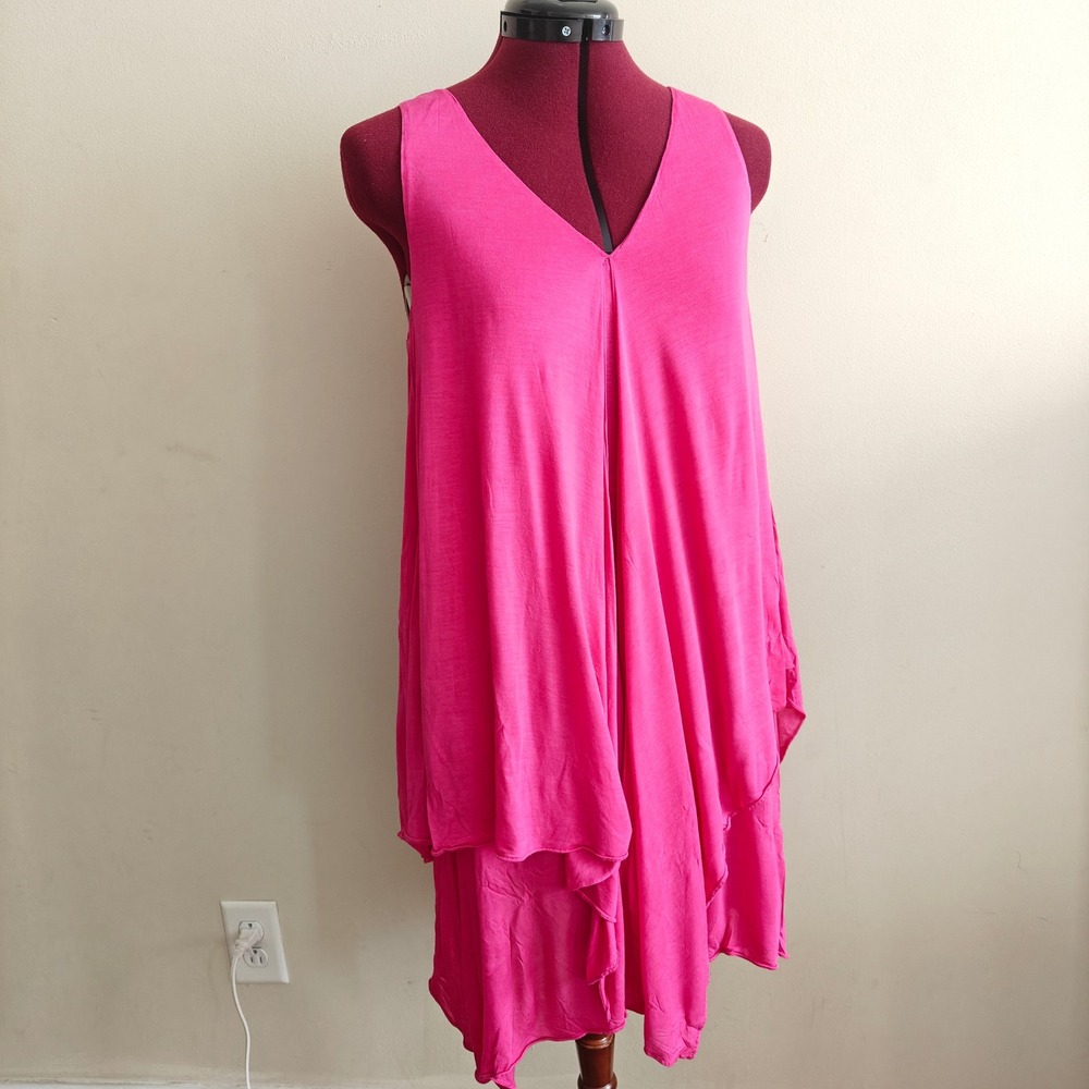 Adam Lippes Sz Medium Asymetrical Handkerchief Dress Pink Loose Fit Sleeveless